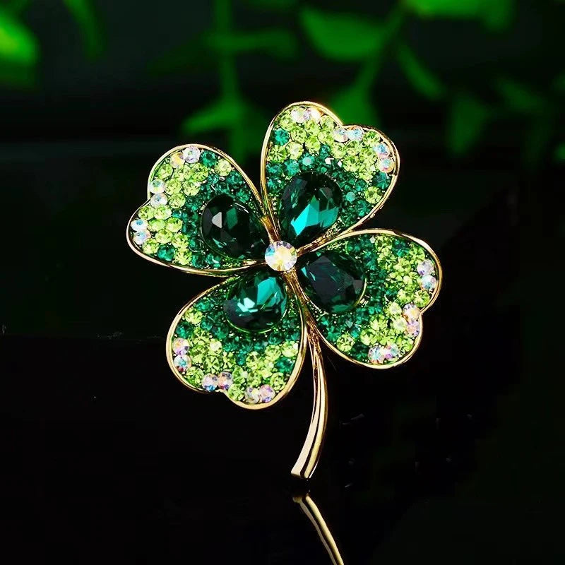 Rhinestone Clover Brooches For Women Green Pink Green Red Color Pin Flower Plant Jewelry Pin Accessories