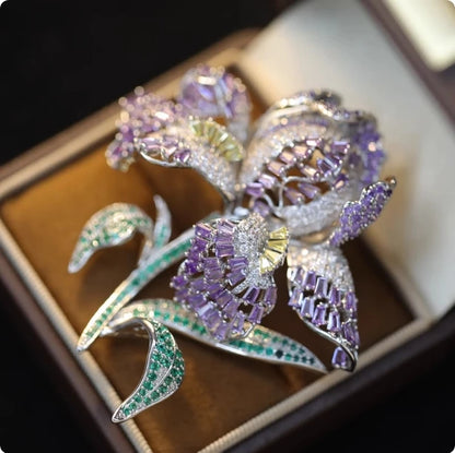 Elegant Luxury Embellished 3D Iris Flower Brooch Pin for Women Fashionable Accessory for Coats And Western Wear Chest Flower ...