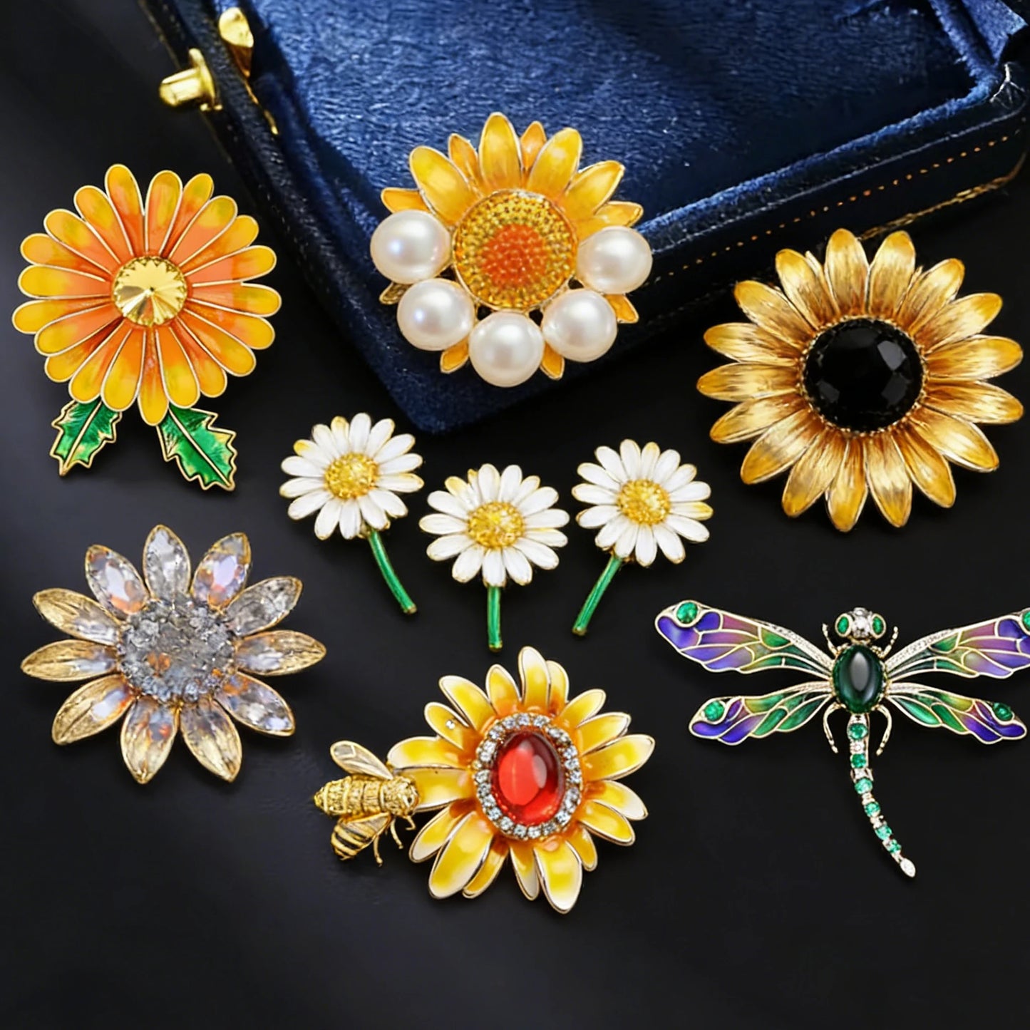 SKEDS Ladies' Exquisite Countryside Chrysanthemum Brooch Elegant Suit Accessory Coat Corsage High-End Luxury Sunflower Pin