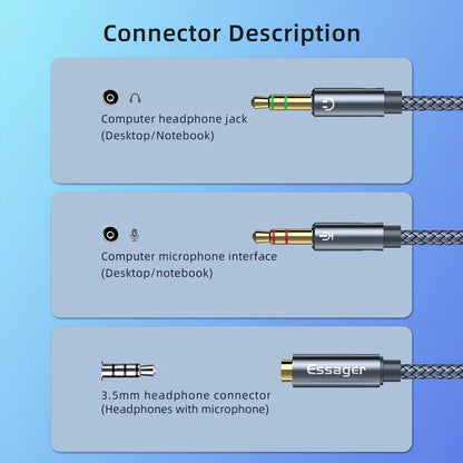 Essager Headphone Audio Splitter 3.5mm Female to 2 3.5 mm Jack Male Aux Cable For Computer Speaker Mic Y Splitter to PC Adapter