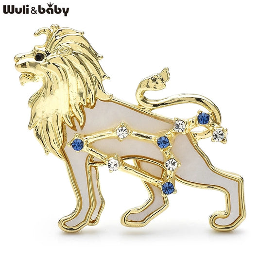 Wuli&baby Zodiac Leo Brooch Pins Alloy Shell Animal Lion Badge  Women Jewelry Brooches Gift