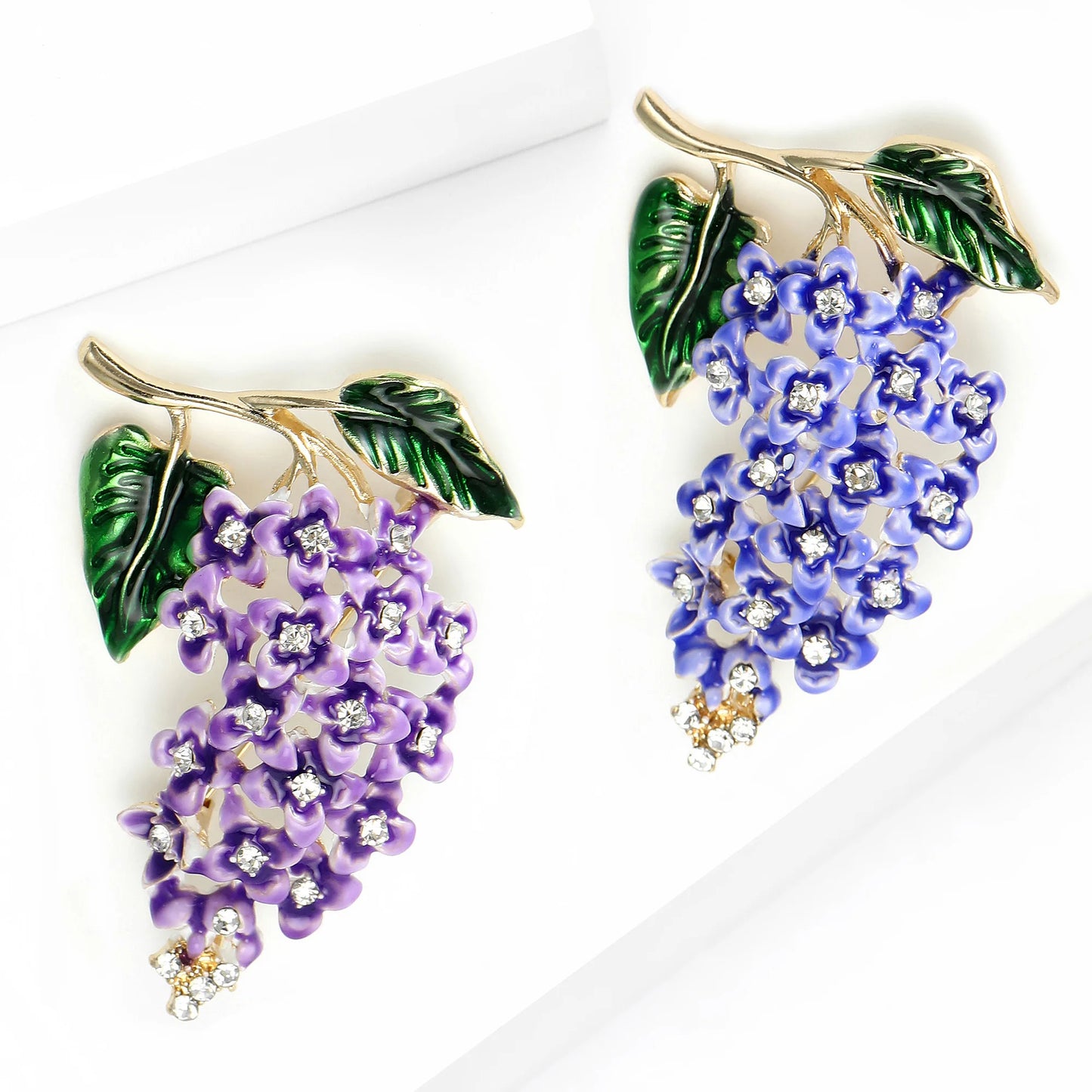 Beaut&Berry Luxury Enamel Wisteria Flower Brooches for Women Unisex Plant Pins Casual Party Jewelry Accessories Gifts Decoration