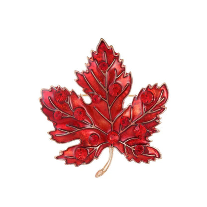 Exquisite Crystal Enamel Maple Leaf Brooch Pin for Women Plant Corsage Badge Wedding Jewelry Gifts