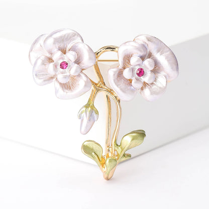 Luxury Pearl Enamel Flower Brooches for Women 4-color Botanical Pins Elegant Casual Accessories Perfect Gifts