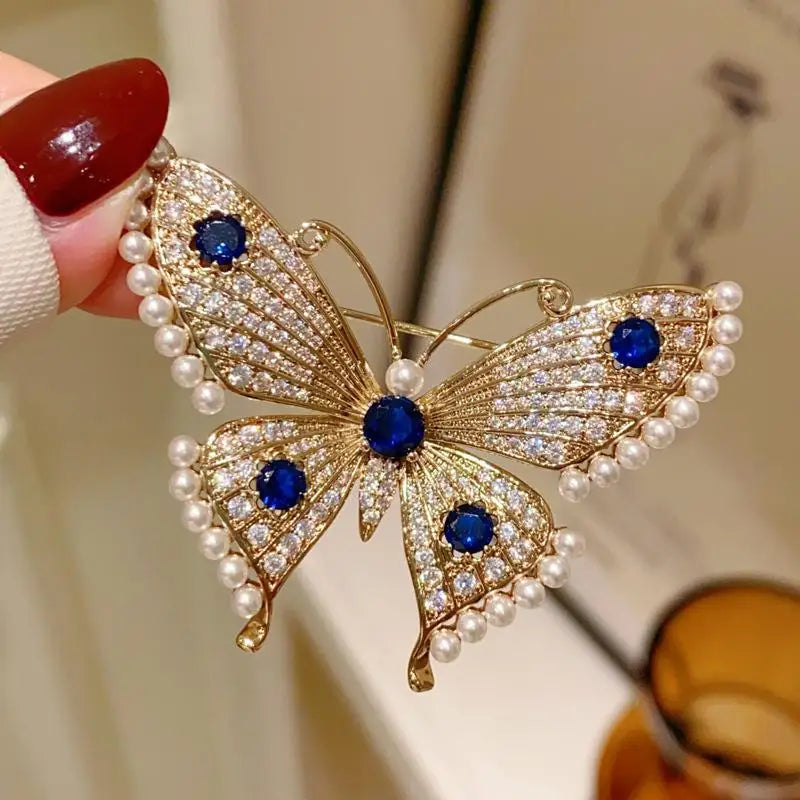 Fashion Luxury Pearl Rhinestone Butterfly Brooches For Women Clothing Coat Accessries Gifts