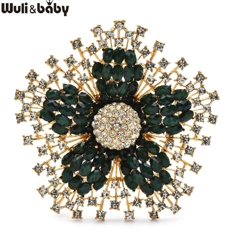 Wuli&baby Big Beautiful Flower Brooches 3-color Charming Shining Plants Brooch For Women's Clothes Party Pins Gifts