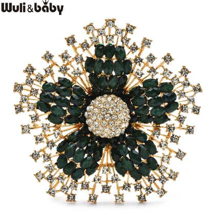 Wuli&baby Big Beautiful Flower Brooches 3-color Charming Shining Plants Brooch For Women's Clothes Party Pins Gifts