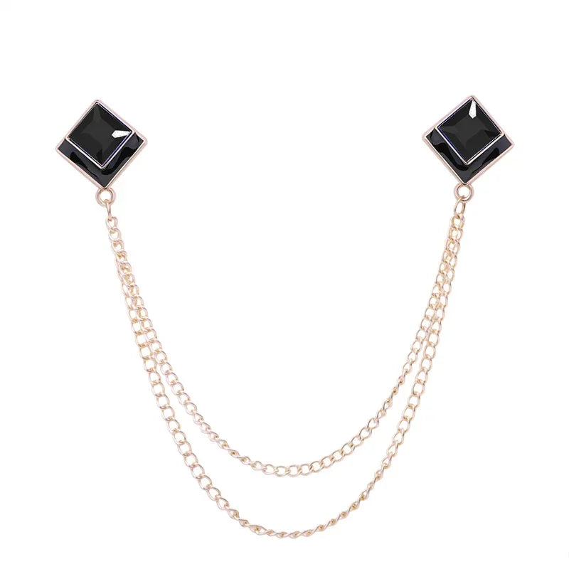 Korean Fashion Geometric Crystal Brooch Tassel Chain Lapel Pin Men's Shirt Collar Jewelry Wedding Party Brooches Accessories
