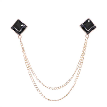 Korean Fashion Geometric Crystal Brooch Tassel Chain Lapel Pin Men's Shirt Collar Jewelry Wedding Party Brooches Accessories