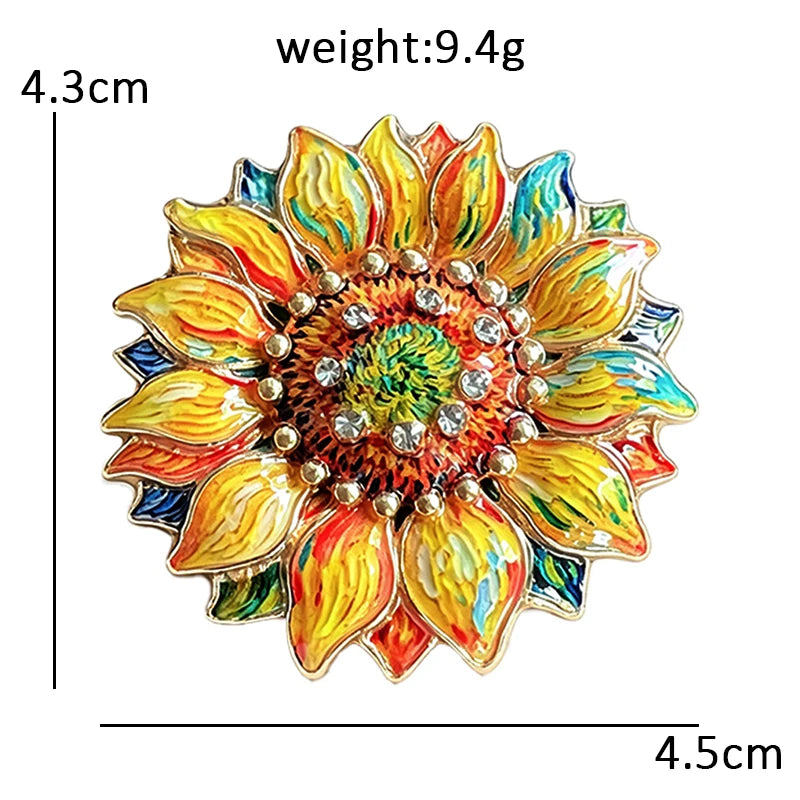 Wuli&baby Famous Painting Sunflower Brooches Pins For Women Unisex Enamel Beautiful Flower Brooch Pin Fashion Jewelry Gifts