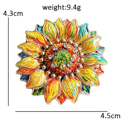 Wuli&baby Famous Painting Sunflower Brooches Pins For Women Unisex Enamel Beautiful Flower Brooch Pin Fashion Jewelry Gifts