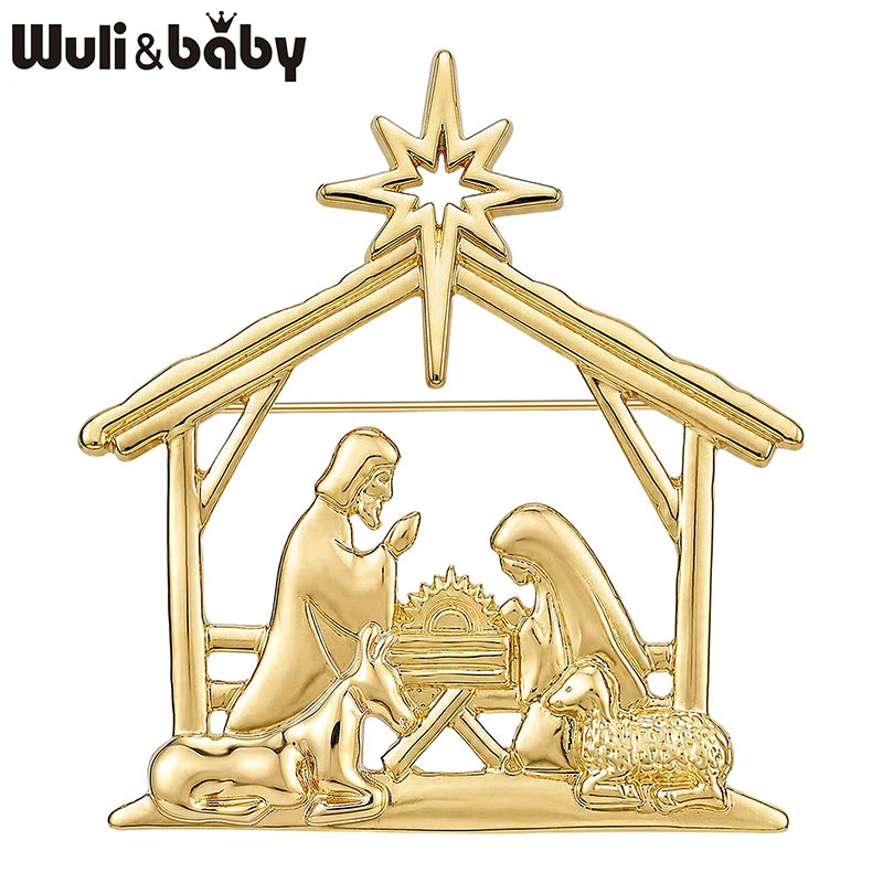 Wuli&baby Holy Manger Character Brooches For Women Men 2-color Metal The Nativity Scene Party Casual Brooch Pins Christmas Gifts