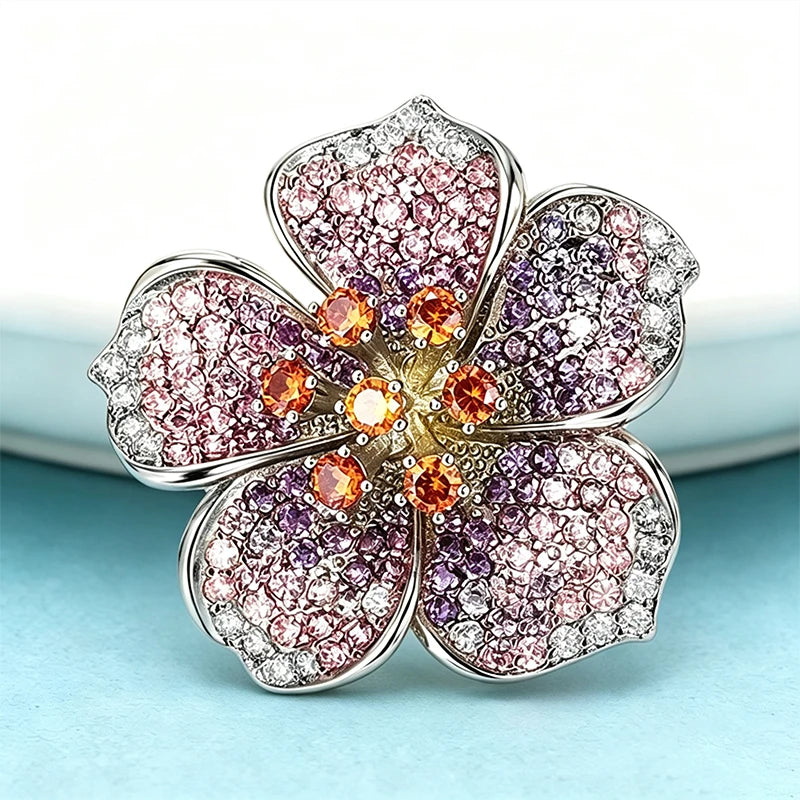 Wuli&baby Peach Blossom Flower Brooches Pins For Women Unisex Beautiful Rhinestone Flowers Party Office Summer Brooch Pin Gifts