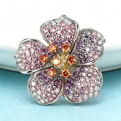 Wuli&baby Peach Blossom Flower Brooches Pins For Women Unisex Beautiful Rhinestone Flowers Party Office Summer Brooch Pin Gifts