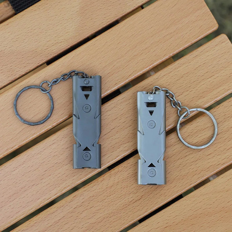 Survival Whistle Double Tube Bursting Sound Whistle Outdoor SOS Whistle Stainless Steel High Frequency Earthquake Rescue Whistle