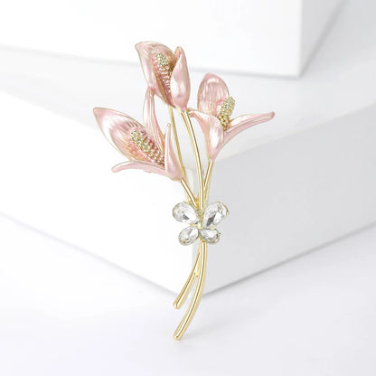 Luxury Pearl Enamel Flower Brooches for Women 4-color Botanical Pins Elegant Casual Accessories Perfect Gifts