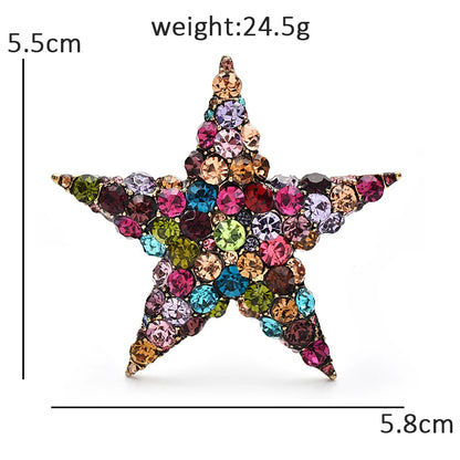Wuli&baby Big Shining Star Brooches For Women Unisex Pretty 2-color Rhinestone Five-pointed Star Party Office Brooch Pins Gifts