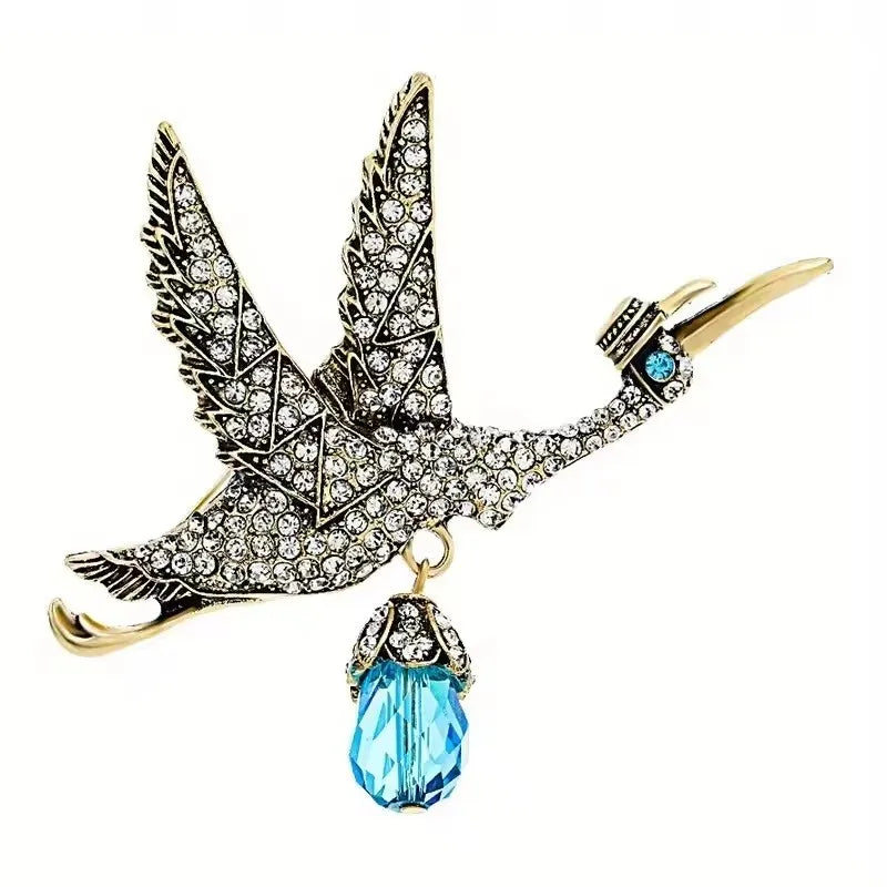 Heavy Industry Big Flying Bird Water Drop Brooch Crane Badge Pin Jewelry