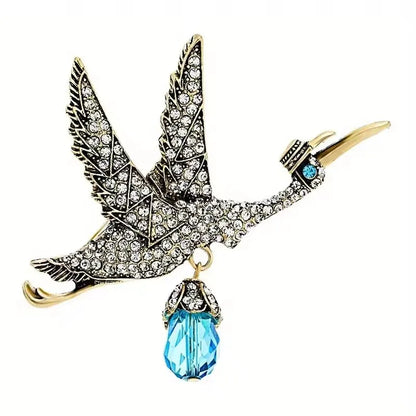 Heavy Industry Big Flying Bird Water Drop Brooch Crane Badge Pin Jewelry