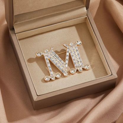 M Letter Suit with Diamond Brooch Fashionable Women's Design Corsage High-end Versatile Clothing Accessories Brooches for Women