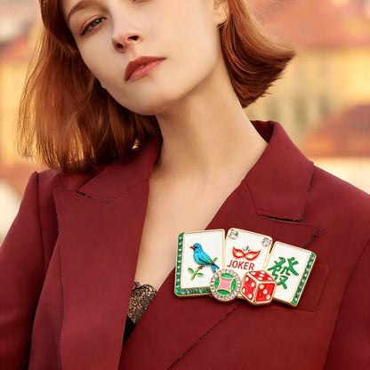 Baroque Luxury Bird-Motif Mahjong-Inspired Brooch for Men and Women, Jewelry and Fashion Accessories Jewelry,ClothingAccessories