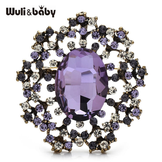 Wuli&baby Royal Palace Style Crystal Round Brooches 3-color Vintage Elegant Flower Brooch For Women's Clothes Pins Gifts