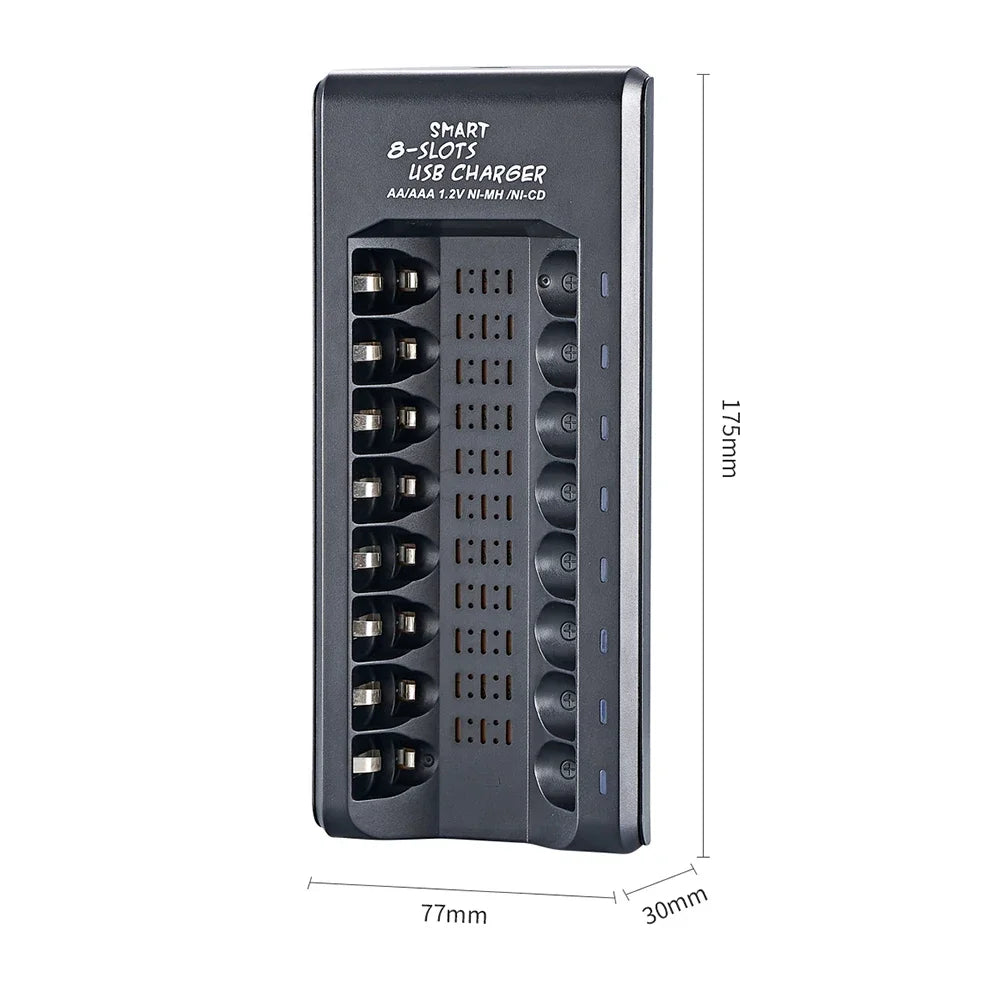 USB Output 8 Slots Fast Charging Short Circuit Protection for 1.2V NiMH AAA/AA Batteries Charger Rechargeable Battery Charger