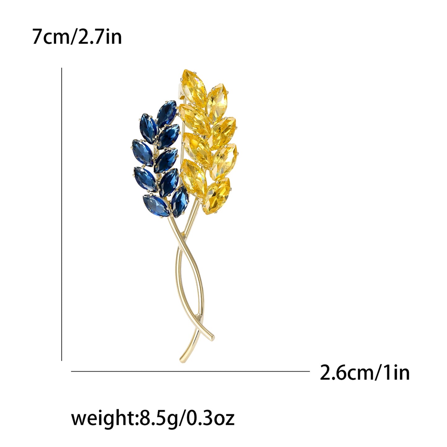 Beaut&Berry Ear of Wheat Brooches for Women Rhinestone Blue and Yellow Plant Pins 5-Color Unisex Casual Accessories Gifts