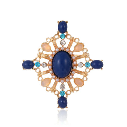 Luxury Vintage Court Cross Brooch Baroque Openwork Shiny Crystal Pearl Pin Men's and Women's Metal Enamel Jewelry Gifts