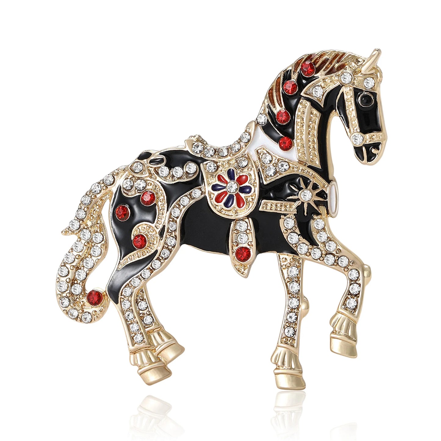 Beaut&Berry Classic Rhinestone Horse Brooches for Women Zodiac Animal Pins New Year Gifts Friends Party Jewellery