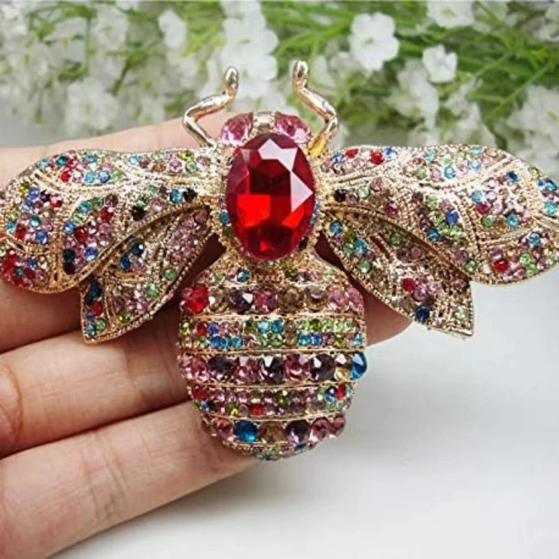SKEDS Luxury Exaggerated Vintage Women Girls Crystal Bee Brooch Pin Fashion Elegant Lady Exquisite Insect Rhinestone Badges