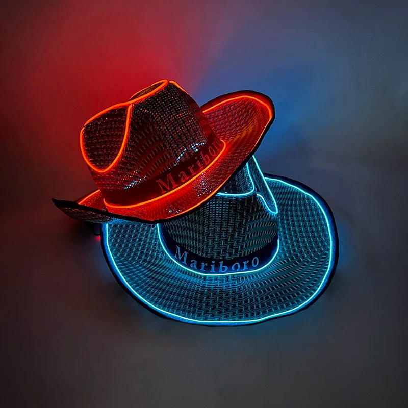 LED Glowing Cowgirl boy Hat Neon Luminous Bride Hat For Holiday Light Up Supplies Fluorescent Party Props Bachelorette Party Hat