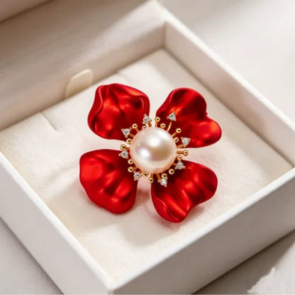 Exquisite Red Soft-paint Flower Brooch for Women Men Plant Enamel Pins Party Office Jewelry Gifts