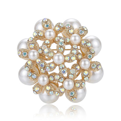 Beaut&Berry Luxury Rhinestone Pearl Flower Brooches for Women Unisex Lapel Pins Casual Party Jewelry Accessories Gifts