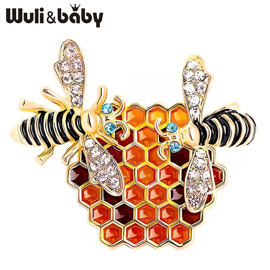Wuli&baby Lovely Honeycomb And Bees Brooches For Women Unisex Rhinestone Enamel Insects Party Office Clothes Brooch Pins Gifts