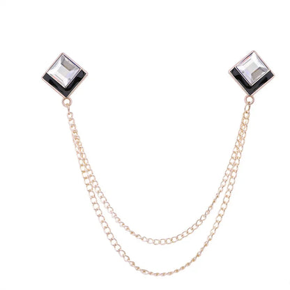 Korean Fashion Geometric Crystal Brooch Tassel Chain Lapel Pin Men's Shirt Collar Jewelry Wedding Party Brooches Accessories