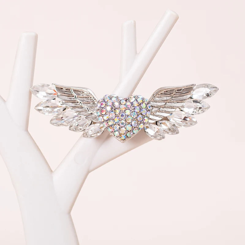 Sparkling Crystal Love Angel Wings Brooch Women's Luxury Dress Wedding Decorations Souvenir Gifts