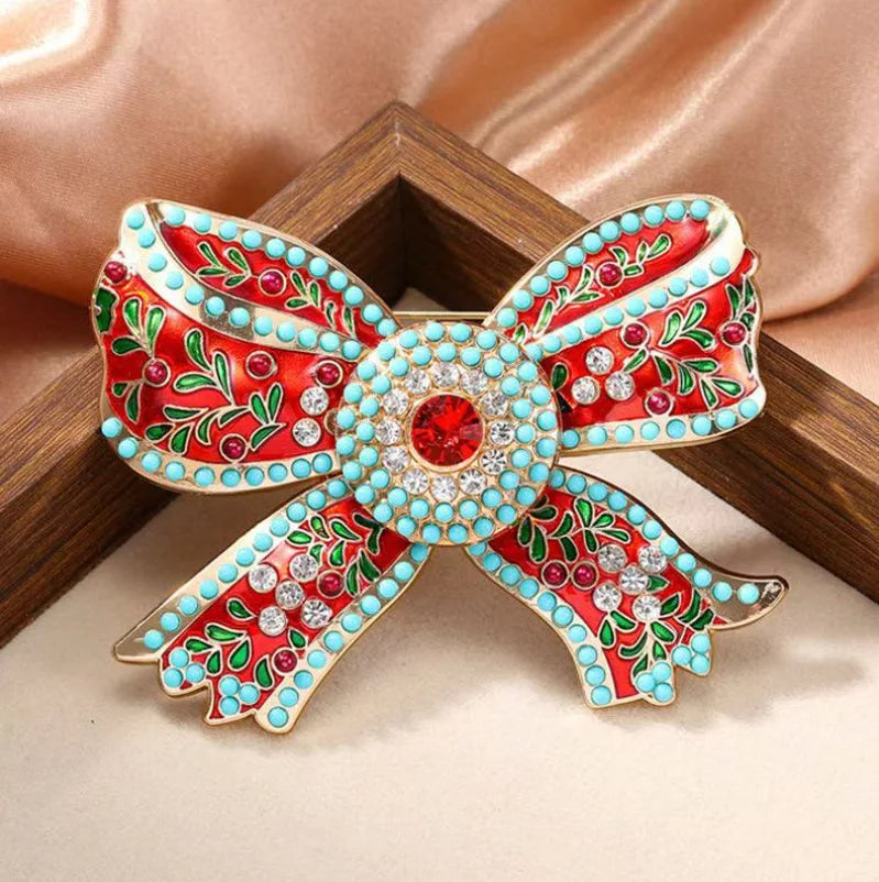 Retro Pearl Bow Big Enamel Bowknot Brooch For Women Fashion Badges Party Jewelry Gift
