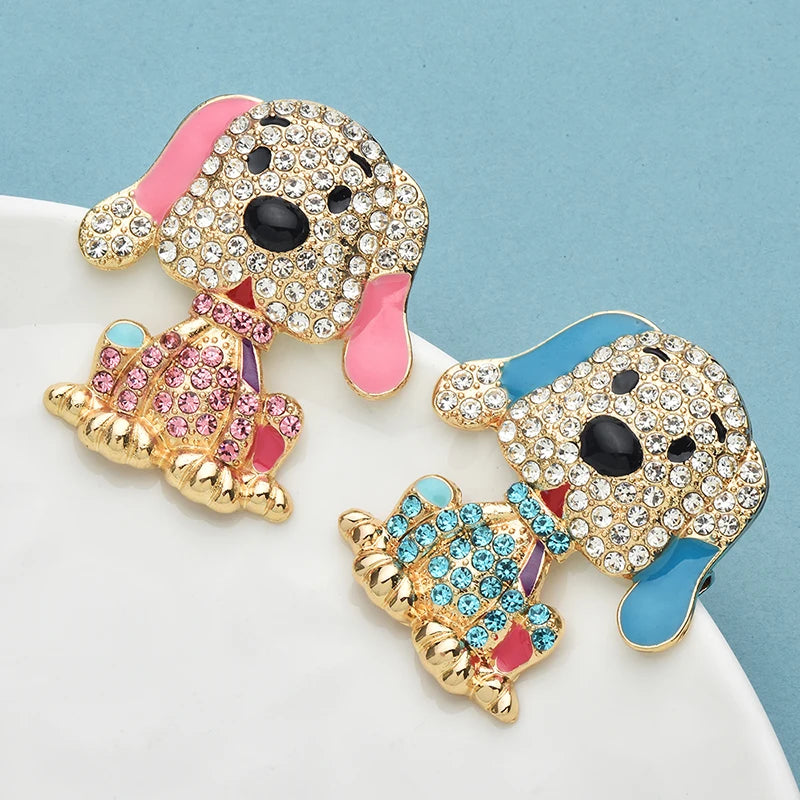 Wuli&baby Lovely Dog Brooches For Women Lady 2-color Rhinestone Enamel Puppy Animal Party Office Brooch Pins Gifts