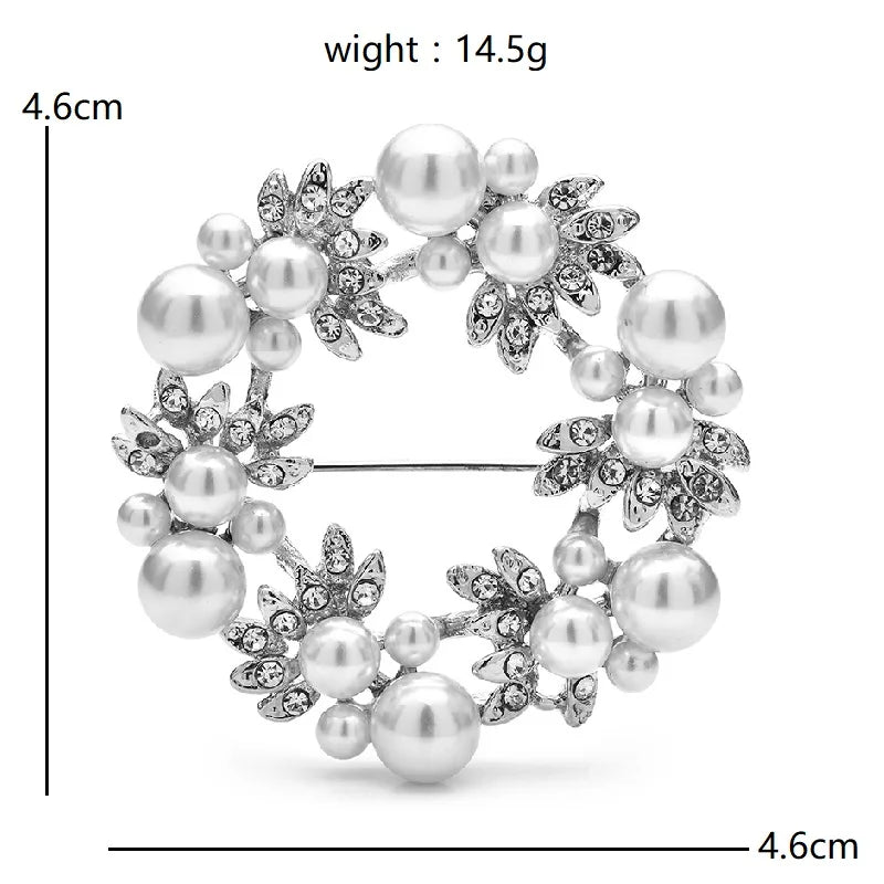 Wuli&baby Pearl Flower Wreath Brooches For Women Unisex 2-color Elegant Circle Office Party Brooch Pins Gifts