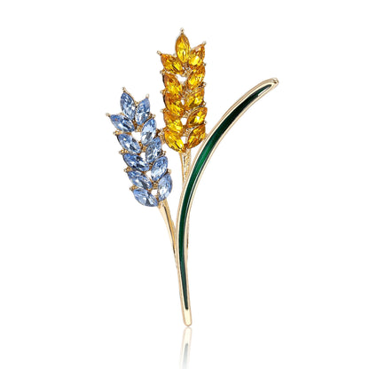 Beaut&Berry Ear of Wheat Brooches for Women Rhinestone Blue and Yellow Plant Pins 5-Color Unisex Casual Accessories Gifts