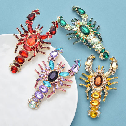 Wuli&baby Big Luxury Shrimp Brooches Metal Rhinestone Water Animal Brooch For Women's Clothes Backpack Pins Gifts
