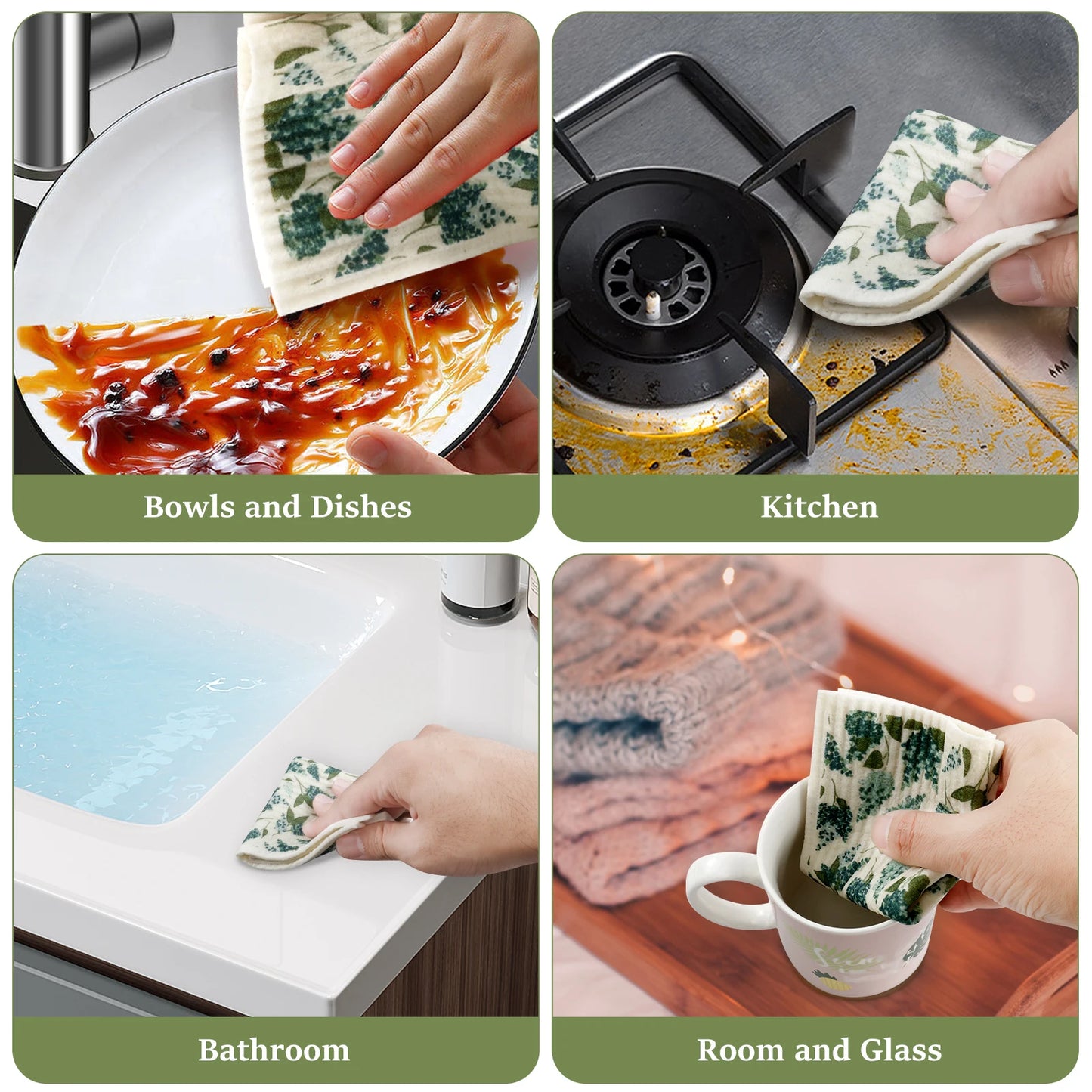 6/12Pcs Swedish Dishcloths Reusable Kitchen Dish Towels Absorbent Dish Rags Biodegradable Soft Cellulose Sponge Washing Cloths