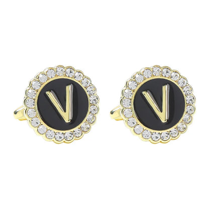 New Round Rhinestone Cufflinks for Men 26 English Letter Cuff Links Button French Business Accessories Gifts