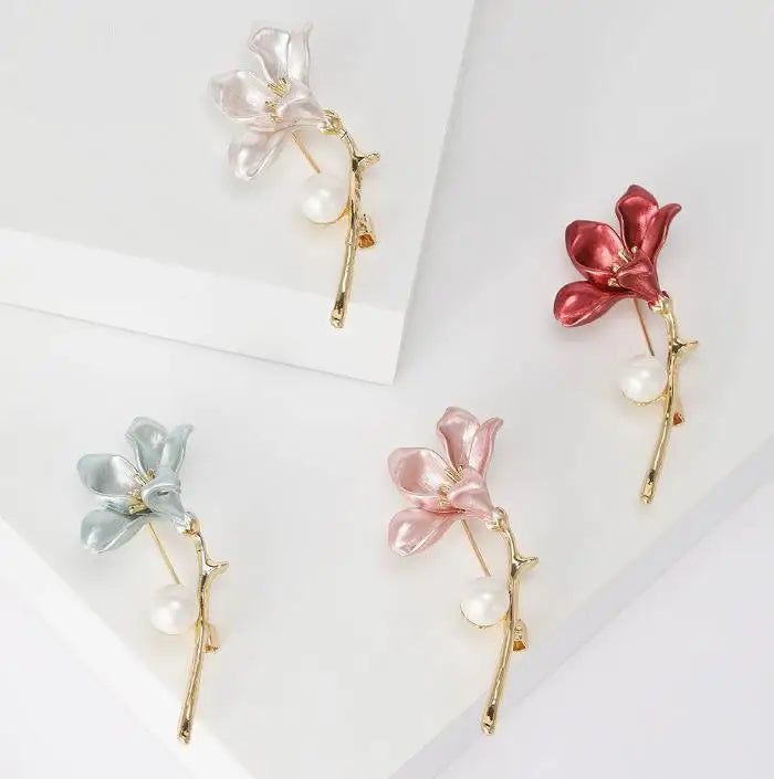 Resin Tulip Brooch for Women Unisex Rhinestone Flower Pin Pearl Plant Lapel Pin Banquet Party Backpack Gifts Jewelry Accessories