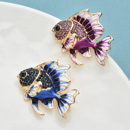 Wuli&baby Lovely Enamel Fish Brooches For Women Unisex 2-color Rhinestone Animal Party Casual Brooch Pins Gifts