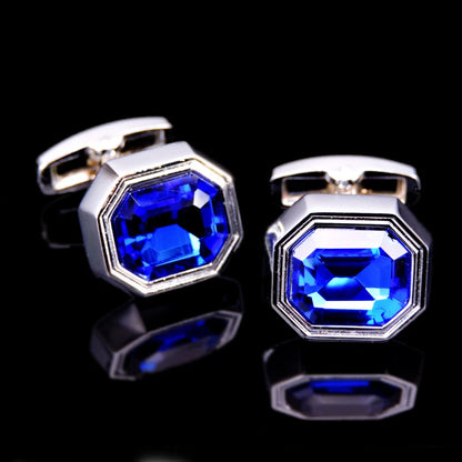 Novelty Luxury Blue White Crystal Cufflinks for Mens  Brand High Quality Design gold silvery Cuffbutton Shirt  Jewelry