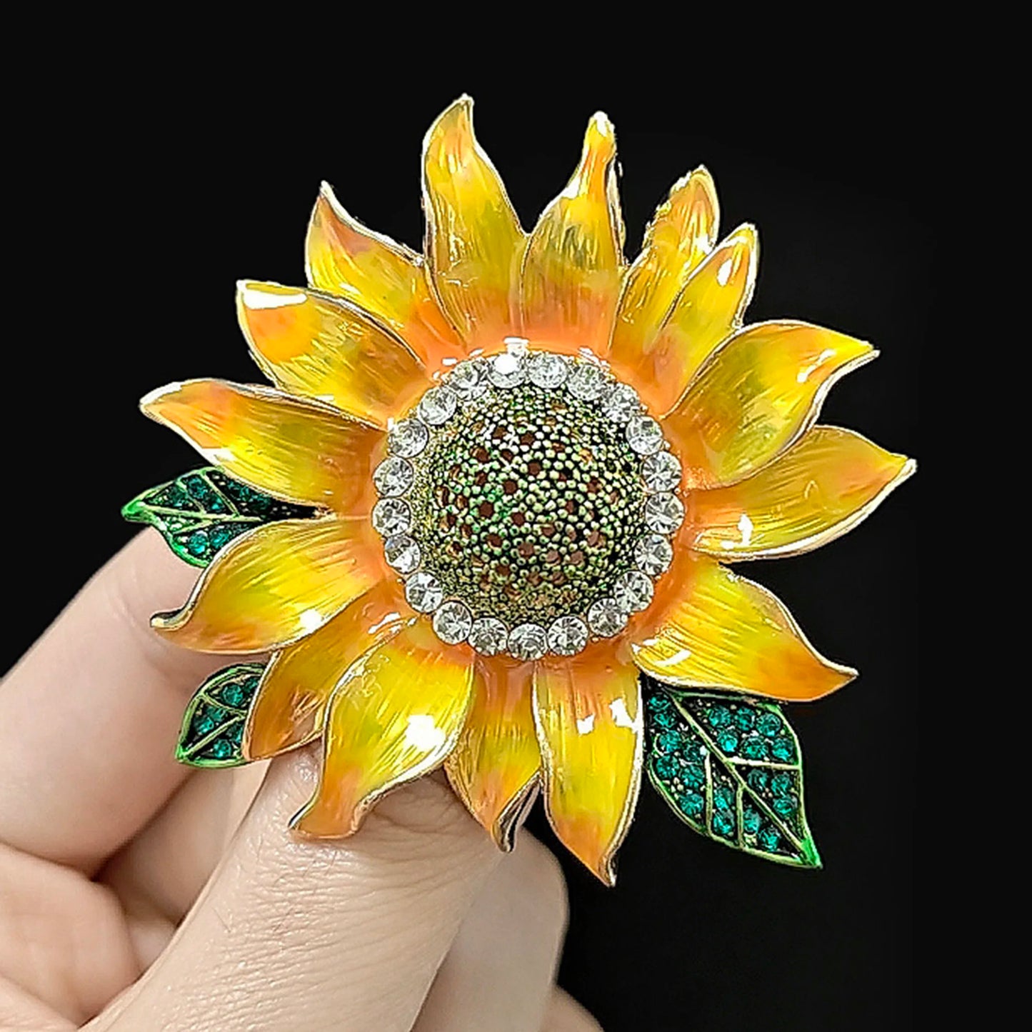 Beaut&Berry Luxury Enamel Sunflower Brooches for Women Unisex Plant Pins Casual Party Jewelry Accessories Gifts Decoration