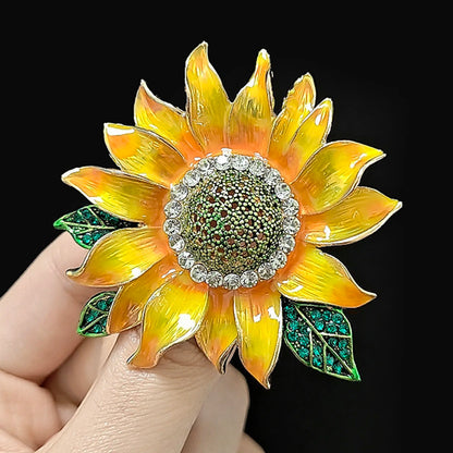 Beaut&Berry Luxury Enamel Sunflower Brooches for Women Unisex Plant Pins Casual Party Jewelry Accessories Gifts Decoration