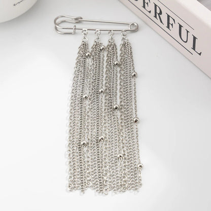 Accessory Personalized Suit Anti-Flash Bead Necklace Pin Hanging Ornament Ins Waterproof Crystal Tassel Chain Brooch